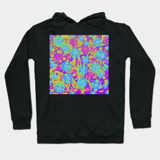 Tropicana 3. A bright, floral summery design in lime, purple, pink and blue. Hoodie